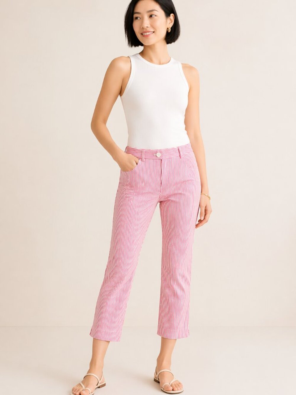 Jones New York Pink and White Striped Petiite pants